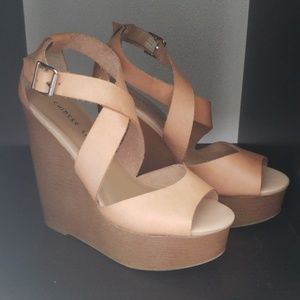 Tan strapped wedges